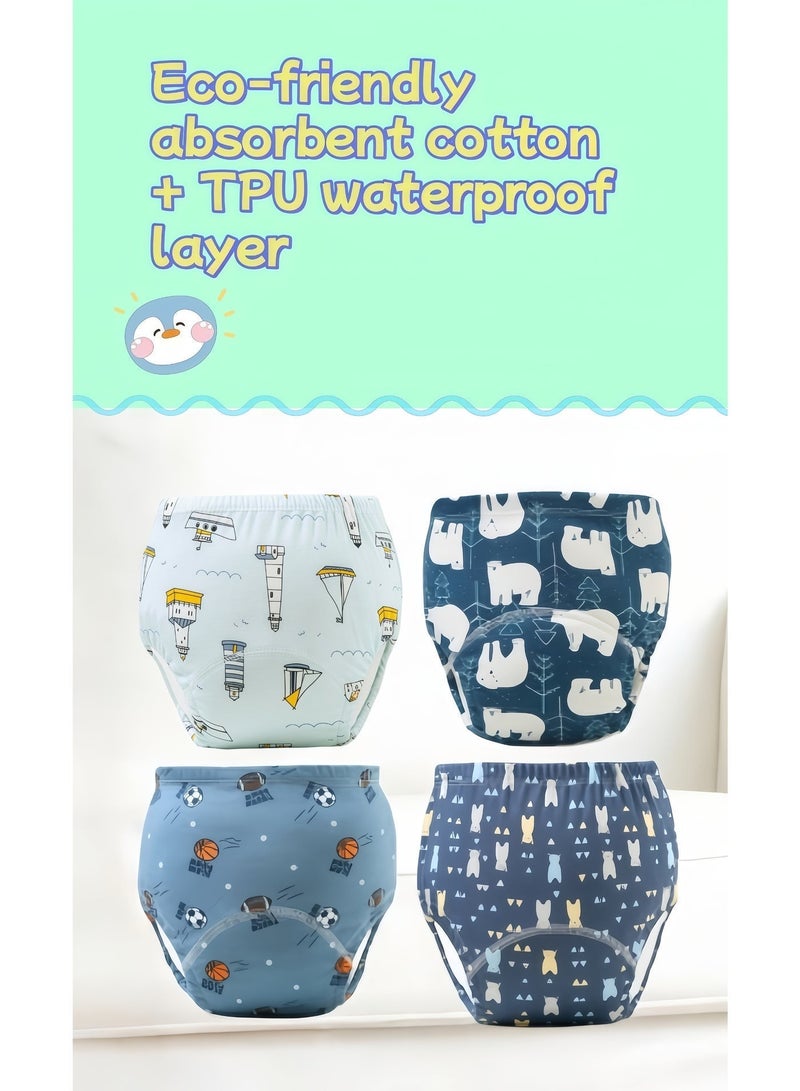 4 قطع من سراويل تدريب الأطفال على استخدام المرحاض، مصنوعة من القطن الخالص، قابلة للتهوية، مقاومة للماء، بتصميم كرتوني، مناسبة للأطفال الصغار، مانعة للتسرب، قابلة للغسل، قابلة لإعادة الاستخدام. - Image 2